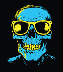 A skull with sunglasses on it with a black background vector illustration