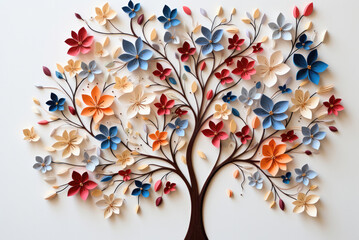 Paper applique of a tree on a white background