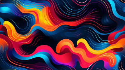 Seamless pattern illustration background featuring abstract interpretations of sound waves. Vibrant lines and curves dance across the pattern, capturing the dynamic and rhythmic of music and sound. - obrazy, fototapety, plakaty