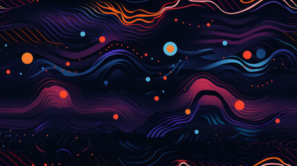 Seamless pattern illustration background featuring abstract interpretations of sound waves. Vibrant lines and curves dance across the pattern, capturing the dynamic and rhythmic of music and sound.