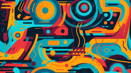 Fototapeta premium Seamless pattern illustration background featuring abstract interpretations of sound waves. Vibrant lines and curves dance across the pattern, capturing the dynamic and rhythmic of music and sound.