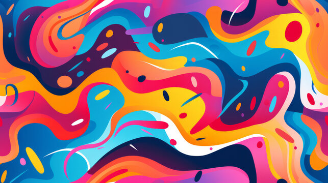 Seamless pattern illustration background featuring abstract interpretations of sound waves. Vibrant lines and curves dance across the pattern, capturing the dynamic and rhythmic of music and sound.