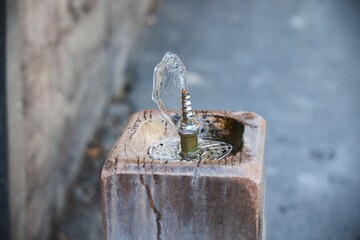 Outdoor faucet with drinking water.