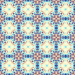 Seamless colorful patchwork from Azulejo tiles. Portuguese and Spain decor. Islam, Arabic, Indian, Ottoman motif.