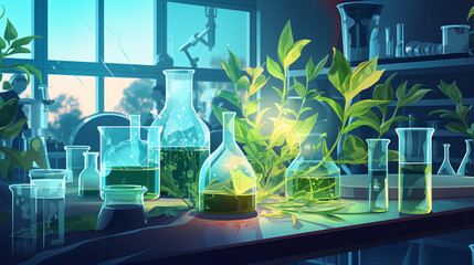 Science laboratory with plant biotechnology - obrazy, fototapety, plakaty