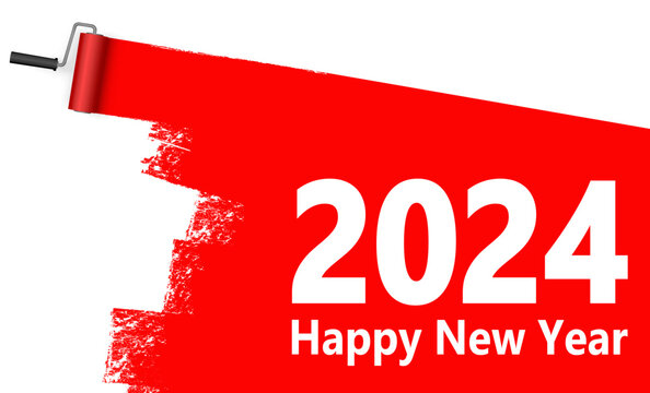 eps vector file with red colored paint roller concept for New Year 2024 advertising greetings