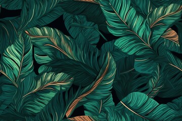 Fototapeta na wymiar Seamless vibrant pattern featuring green tropical monstera leaves, creating a lively and exotic visual arrangement.