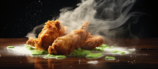Avoid unpleasant odor from fast food chicken and pandan fried in rancid oil. - obrazy, fototapety, plakaty