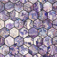 Abstract Marble mosaic tiles texture. Hexagons mosaic tiles. Fractal digital Art Background. High Resolution. Can be used for background or wallpaper