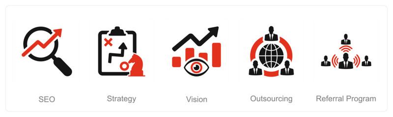 A set of 5 Increase Sale icons as seo, strategy, vision