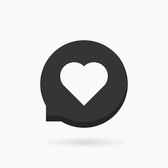 Heart in speech bubble black icon. Vector illustration