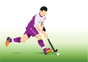 Fototapeta na wymiar Field Hockey player, ready to pass the ball to a team mate. 3d vector illustration