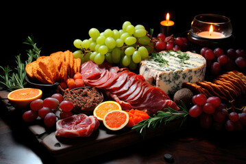 Christmas charcuterie with fruit and cheese