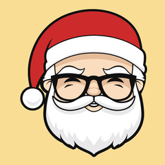 Cartoon Santa Claus with Glasses and Red Hat