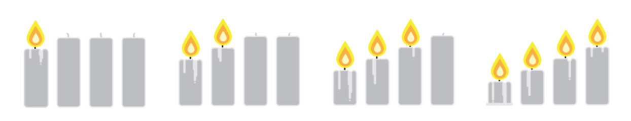 Kerze  - erster, zweiter, dritter und vierter Advent - brennende Kerzen silber