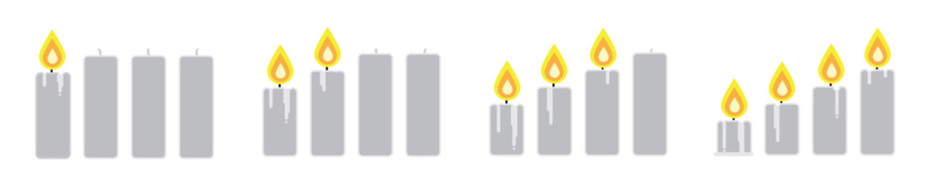 Kerze  - erster, zweiter, dritter und vierter Advent - brennende Kerzen silber