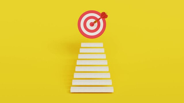 Growth step to success, visionary to see business opportunity or career path. journey to reach goal or achievement concept. Dart hit the center of the target front view. 4k 3d animation