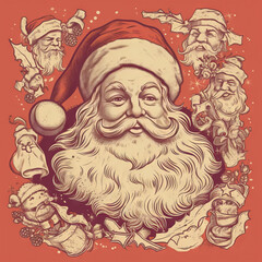 Obraz premium Santa claus Hand drawn vector illustration in vintage 