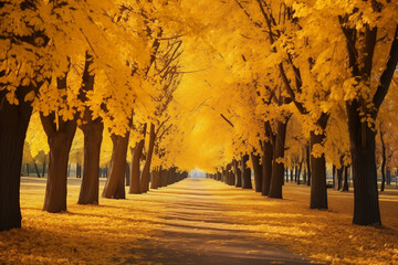 Autumn park with yellow trees