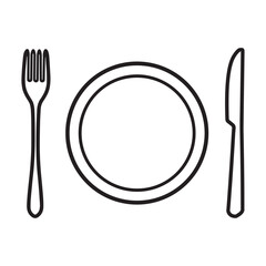 洋皿にフォークとナイフの食事アイコンイラスト