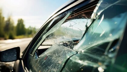 Closeup of crashed car window in car accident