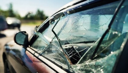 Closeup of crashed car window in car accident