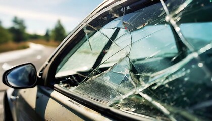 Closeup of crashed car window in car accident