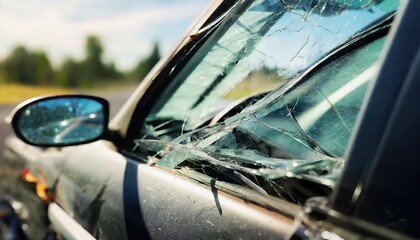 Closeup of crashed car window in car accident