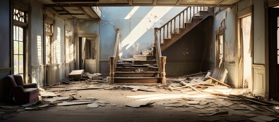 Light streaming into an empty and unattended house - obrazy, fototapety, plakaty