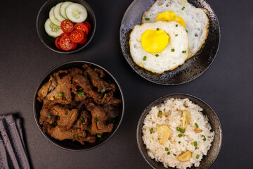 Beef Tapa, Tapsilog  is Filipino Traditional Beef Dish, Served with Egg and Garlic Fried Rice.