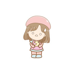 vector of cute little boy with brown hair happy