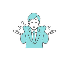 やれやれのポーズをするスーツの男性のイラスト
