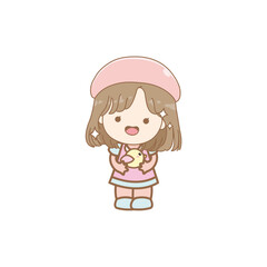 vector of cute little boy with brown hair young