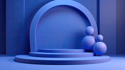 Empty podium scene with a geometric shape blue background