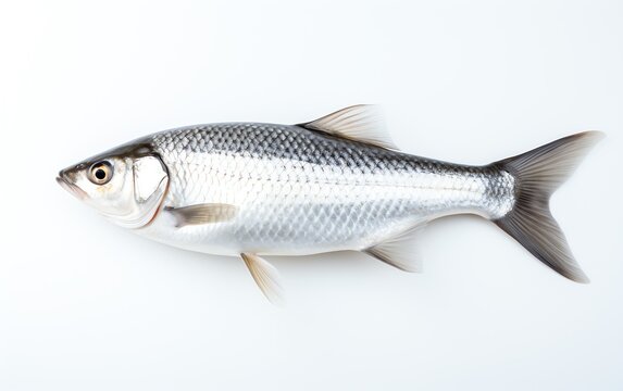 a silver fish on a white background