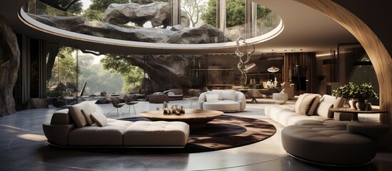 Fototapeta premium Contemporary and captivating interior in a massive mansion