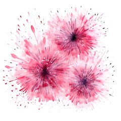 Pink Fireworks watercolor clipart on clear white background