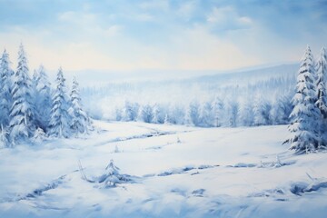 Obraz premium A monochromatic blue painting of a winter landscape with generative ai