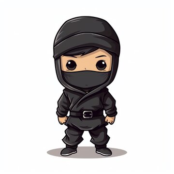 a cartoon of a boy wearing a black ninja garment