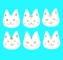 にこにこ猫ちゃんのイラスト素材(背景水色)