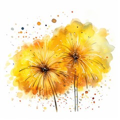 yellow Firework watercolor clipart on clear white background