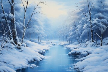 Obraz premium A monochromatic blue painting of a winter landscape with generative ai
