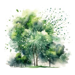 Green Firework watercolor clipart on clear white background
