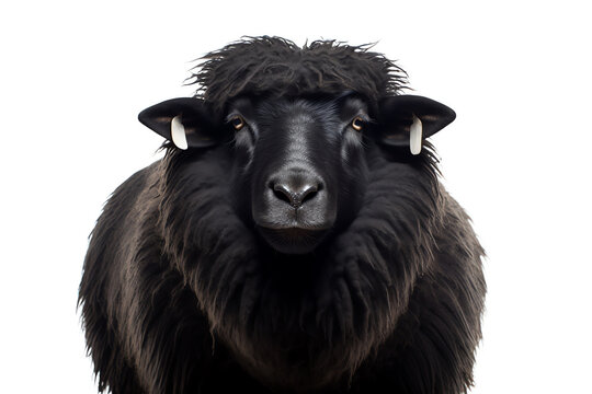 a black sheep with white tags