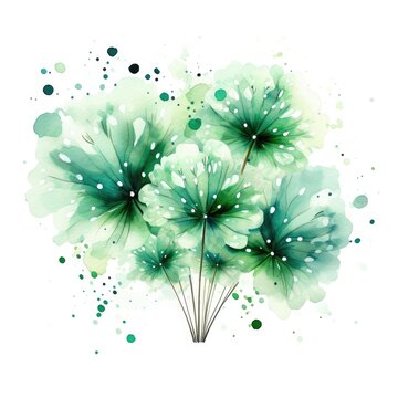 pastel Green Firework watercolor clipart on clear white background