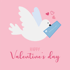 Valentine's card. Happy Valentine's Day card with Dove and letter.