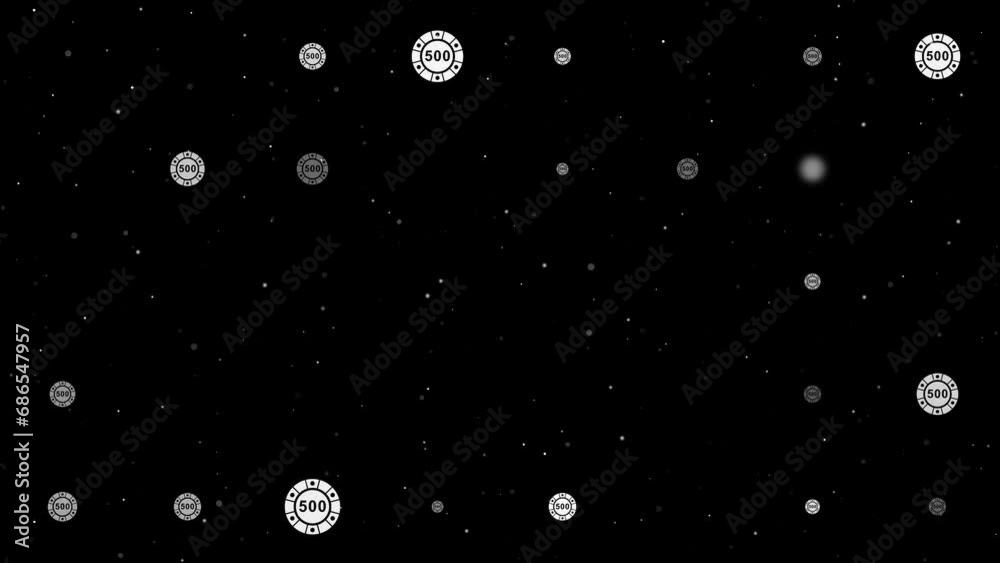Poster template animation of evenly spaced poker chip symbols of different sizes and opacity. animation of 