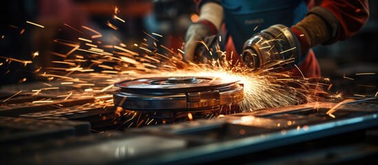 sparks from a grinding machine to finish metal