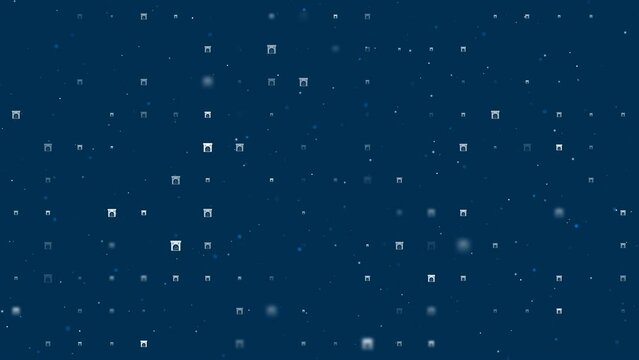 Template animation of evenly spaced christmas fireplace symbols of different sizes and opacity. Animation of transparency and size. Seamless looped 4k animation on dark blue background with stars