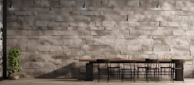 Caf or restaurant with a loft style design featuring rough cement walls